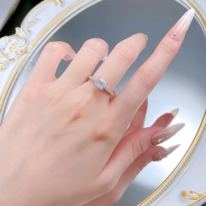 On-hand view of an S925 silver ring featuring a square radiant-cut solitaire diamond