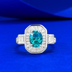Bague de Luxe en Argent Sterling 925 avec Pierre Ovale Bleu Paraïba Design Géométrique Vintage Strass Femme Bijoux