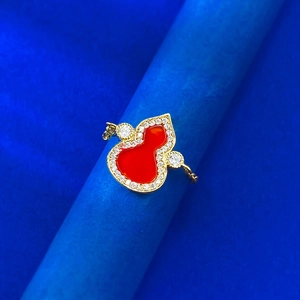Exquisite 925 silver red agate gourd ring with sparkling white zircon inlays on blue stand