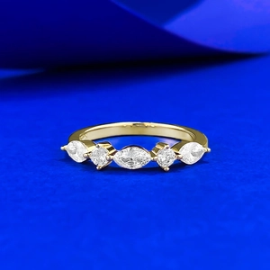 925 Sterling Silver Marquise Round Cut Rhinestone Ring For Women Gold Silver Plated Half Band Fashion Jewelry Finger Ring
