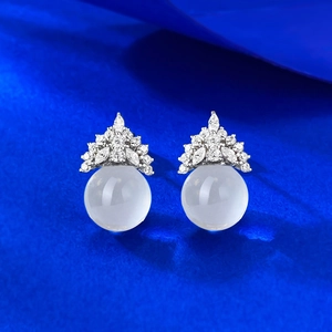 925 Sterling Silver White Crystal Stud Earrings For Women Crown Design Rhinestone Inlaid Fashion Commute Jewelry Ear Studs