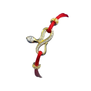 Adjustable S925 silver gold-plated red rope bracelet with a diamond-encrusted snake charm