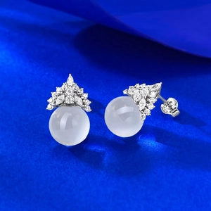 S925 silver crown stud earrings with white crystal and sparkling zircon accents