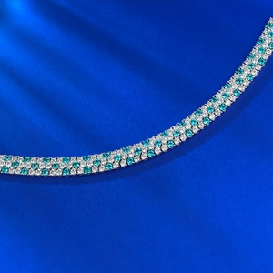 Three-row S925 sterling silver bracelet with turquoise and white pavé cubic zirconia