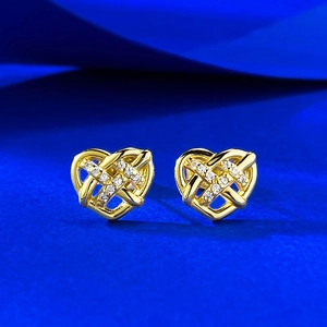 S925 Sterling Silver Heart Stud Earrings For Women Hollow Woven Rhinestone Inlaid Gold Silver Plated Elegant Fashion Jewelry Gift