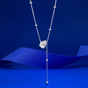 Pear Cut Zircon Y-Shaped Lariat Necklace 925 Sterling Silver Bead Chain Tassel Droplet Elegant Jewelry For Women