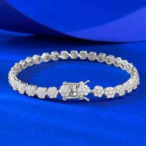 S925 Sterling Silver Snowflake Bracelet For Women Sparkly Rhinestone Flower Cluster Tennis Bracelet Jewelry Gift