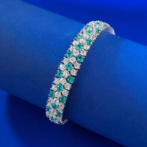 Luxurious S925 sterling silver bracelet featuring rows of turquoise and white crystals