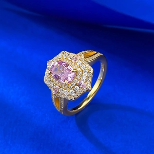 Bague élégante en argent 925 avec pierre rose de 1 carat et sertissage double halo