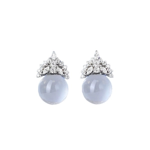 S925 Silver Ice Queen Stud Earrings featuring white zircon crown and blue crystal beads
