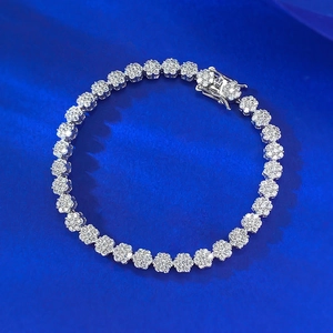 Sparkling S925 sterling silver snowflake tennis bracelet with white zircon on blue silk