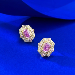 Boucles d'oreilles en argent S925 avec diamants carbone rose taille fleur de glace