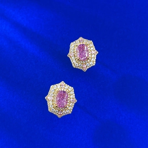 Boucles d'oreilles en argent 925 avec pierres roses coupe fleur de glace dorées