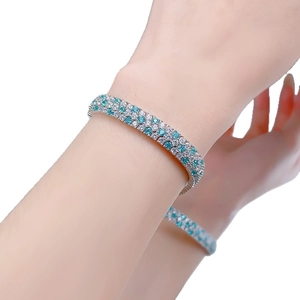 Three-row S925 sterling silver tennis bracelet with blue and white pavé cubic zirconia