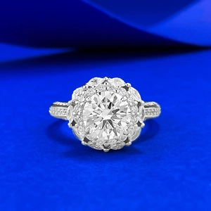 925 Sterlingsilber Halo-Ring Für Damen Rundschliff Strass Voll Besetzt Blumenstil Verlobung Hochzeit Schmuck Ring