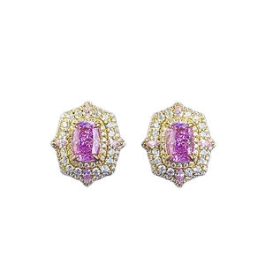 Boucles d'oreilles de luxe en argent S925 avec pierres violet-rose et cristaux scintillants