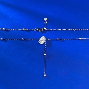 Elegant S925 sterling silver Y-necklace featuring pear-cut teardrop pendant and beads