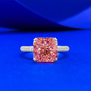 Bague de Luxe en Argent Sterling 925 avec Pierre Rose Padparadscha Taille Coussin Carré Incrustée de Strass Bijoux de Mariage