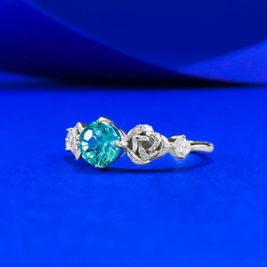 Classic S925 silver ring with 6mm blue round gem and intricate rose design details