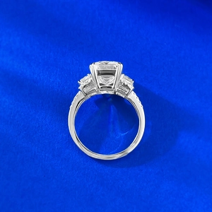 Detailed macro view of S925 silver ring featuring a large emerald cut cubic zirconia