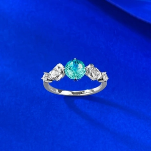 Classic S925 silver ring with 6mm blue paraiba gemstone and side zircon accents