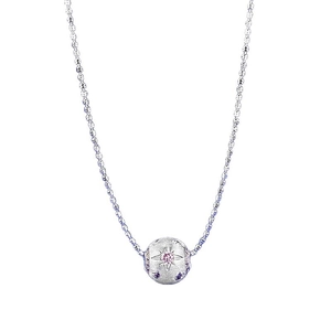 Elegant S925 silver necklace with pink star-shaped gemstone and brushed metal ball pendant