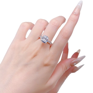 S925 sterling silver cushion cut high carbon diamond ring worn on woman's hand