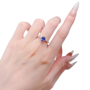 Elegant S925 silver ring with oval blue sapphire and side diamond accents for women
