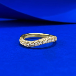 925 Sterling Silver Wave Ring For Women Pave Rhinestone Gold Plated Elegant Line Ring Minimalist Geometric Jewelry Accessories