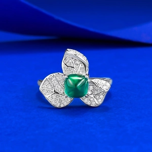 Bague en Argent Sterling 925 Émeraude Synthétique Sugarloaf Design Frais Bougainvillier Argent Vert Strass Bague pour Femme Bijoux de Mode