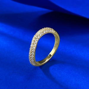 Elegant gold S925 sterling silver ring with double row micro-pave cubic zirconia