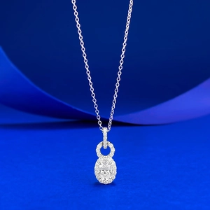 925 Sterling Silver Oval Rhinestone Pendant Necklace For Women Elegant Halo Double Ring Fashion Commuter Jewelry Gift