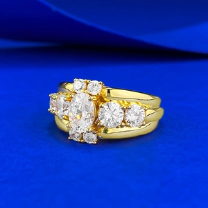Luxe gold-plated S925 silver ring featuring an oval-cut gemstone on deep blue texture
