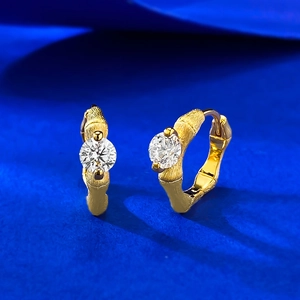 French Vintage 925 Sterling Silver Bamboo Joint Hoop Earrings Gold Plated Round Rhinestone Geometric Leverback Earrings For Women