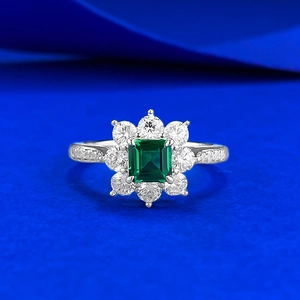 S925 Sterling Silver Green Rhinestone Halo Ring For Women Elegant Square Emerald Cut Style Fashion Jewelry Gift For Wedding