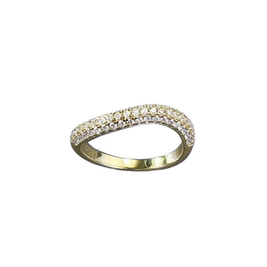 Elegant wavy S925 sterling silver ring with gold plating and rows of pavé crystals