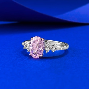 Elegant S925 silver ring featuring 6x9mm oval pink ice flower cut gemstone and side diamonds