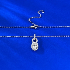 S925 sterling silver necklace featuring an oval diamond lock pendant on an O-chain