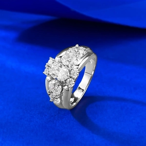 Luxurious S925 silver ring with large oval center stone and sparkling pave diamonds