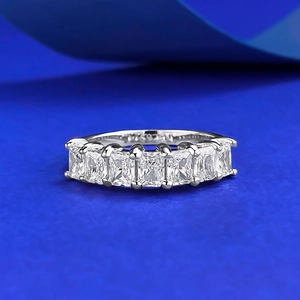925 Sterling Silver Rectangular Row Rhinestone Band Ring For Women Minimalist Inlaid Stackable Finger Jewelry Gift