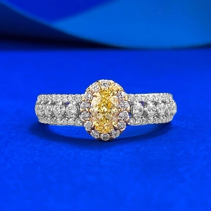 Bague Halo en Argent Sterling S925 Ovale Rose Jaune Strass pour Femme Luxueux Géométrique Incrusté Bijoux de Mode