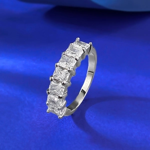 S925 sterling silver ring with five sparkling rectangular cubic zirconia stones