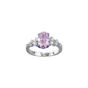 S925 silver ring featuring a pink ice-cut oval gemstone with sparkling side stones