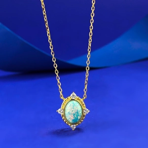 Vintage 925 Sterling Silver Oval Opal Pendant Necklace For Women Gold Plated Cross Chain Rhinestone Inlaid Jewelry Accessory