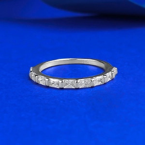 925 Sterling Silver Baguette Cut Rhinestone Eternity Ring Simple Geometric Pave Ring For Women Daily Fashion Jewelry Gift