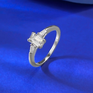 Elegant S925 sterling silver ring featuring a rectangle cut main stone and side stones