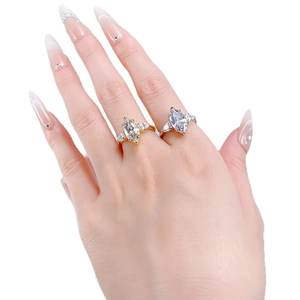 Marquise cut 925 silver rings in gold and white finish with droplet accent diamonds