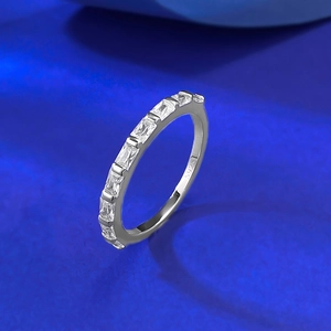Elegant S925 sterling silver geometric ring with rectangular cubic zirconia stones