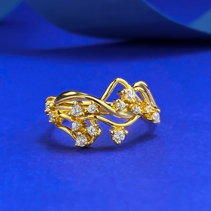 Bague Vigne Ondulée en Argent Sterling 925 Plaqué Or pour Femmes Élégante Bague Ouverte Branche de Plante en Strass Bijoux de Mode Cadeau