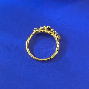 S925 silver gold plated plum blossom ring with floral motifs and sparkling crystals